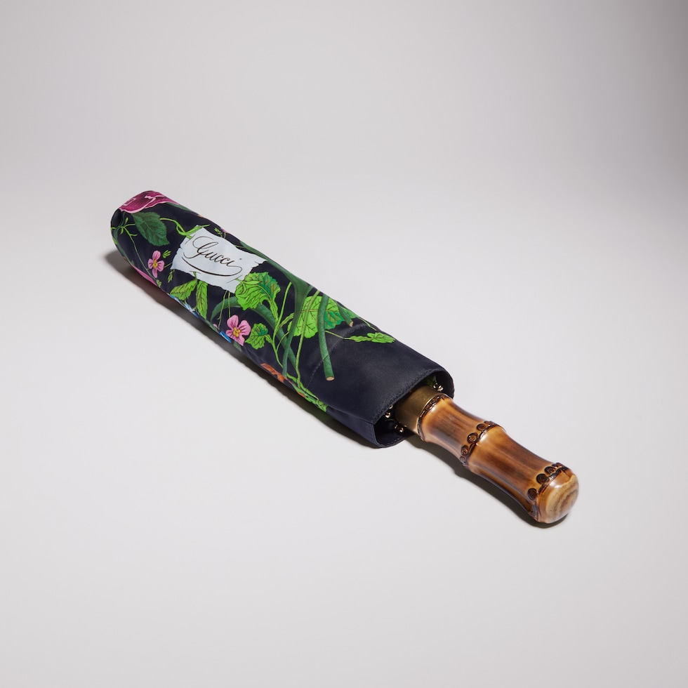 Ombrello ripiegabile in nylon con stampa Gucci Flora