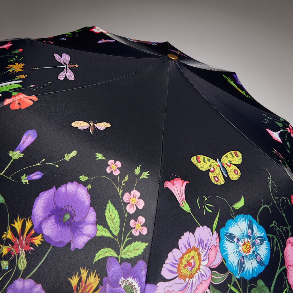Ombrello ripiegabile in nylon con stampa Gucci Flora