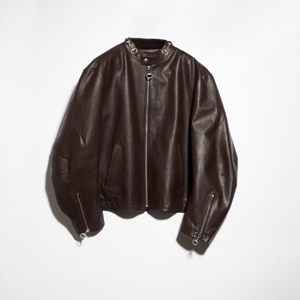 Treated bull leather jacket