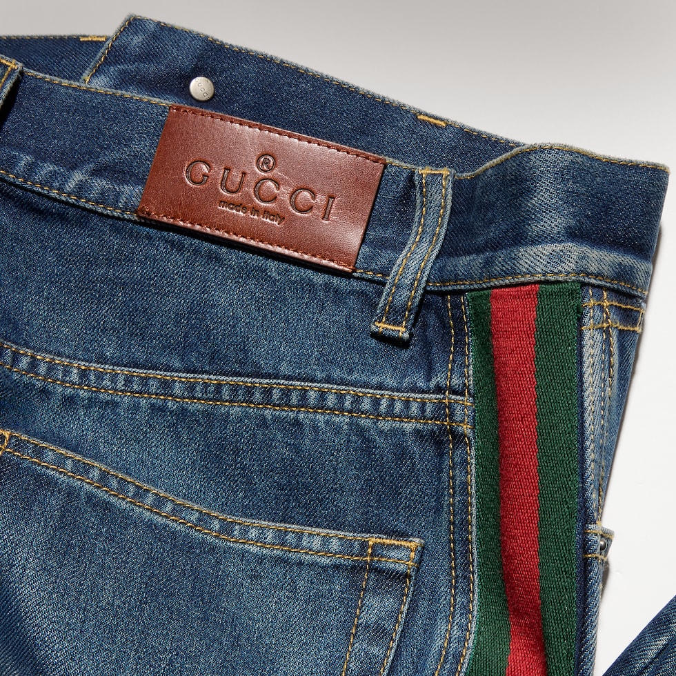 Cotton denim pants with Web insert