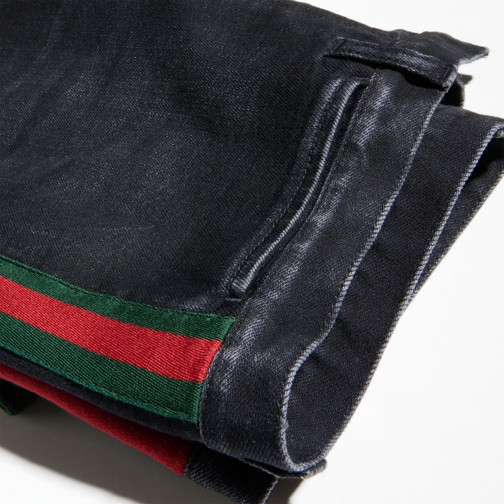 Denim in cotone stretch con nastro Web