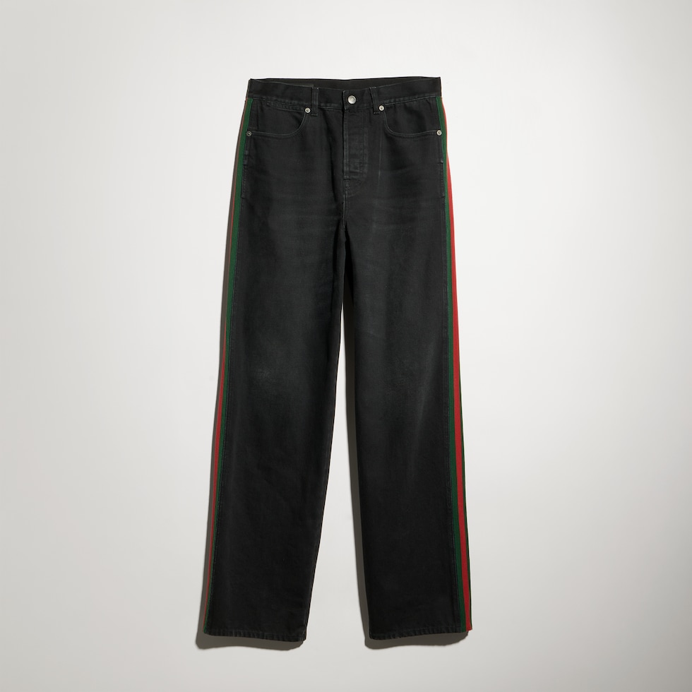 Cotton denim pants with Web insert