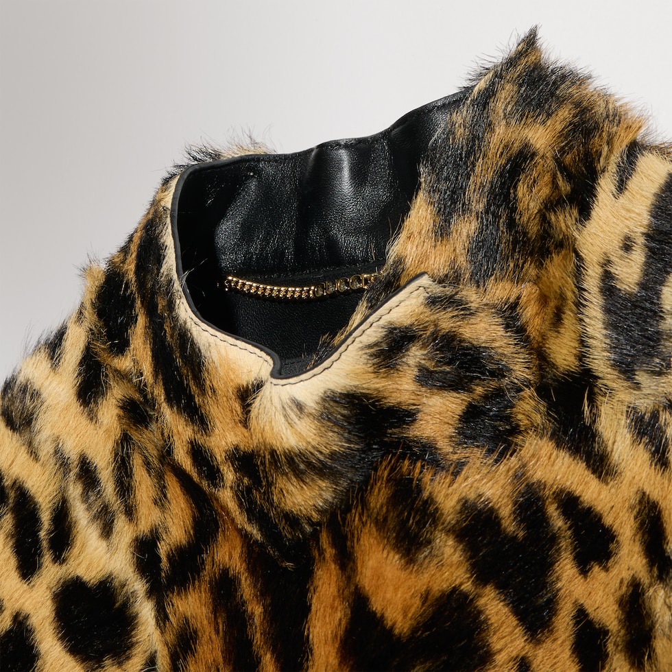 Printed long hair cow hide coat