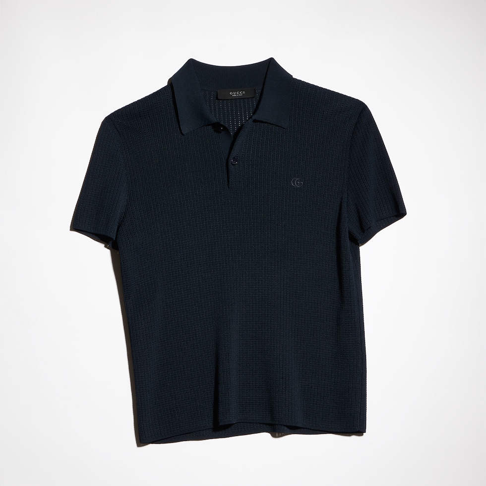 Technical knit fabric polo shirt with embroidery