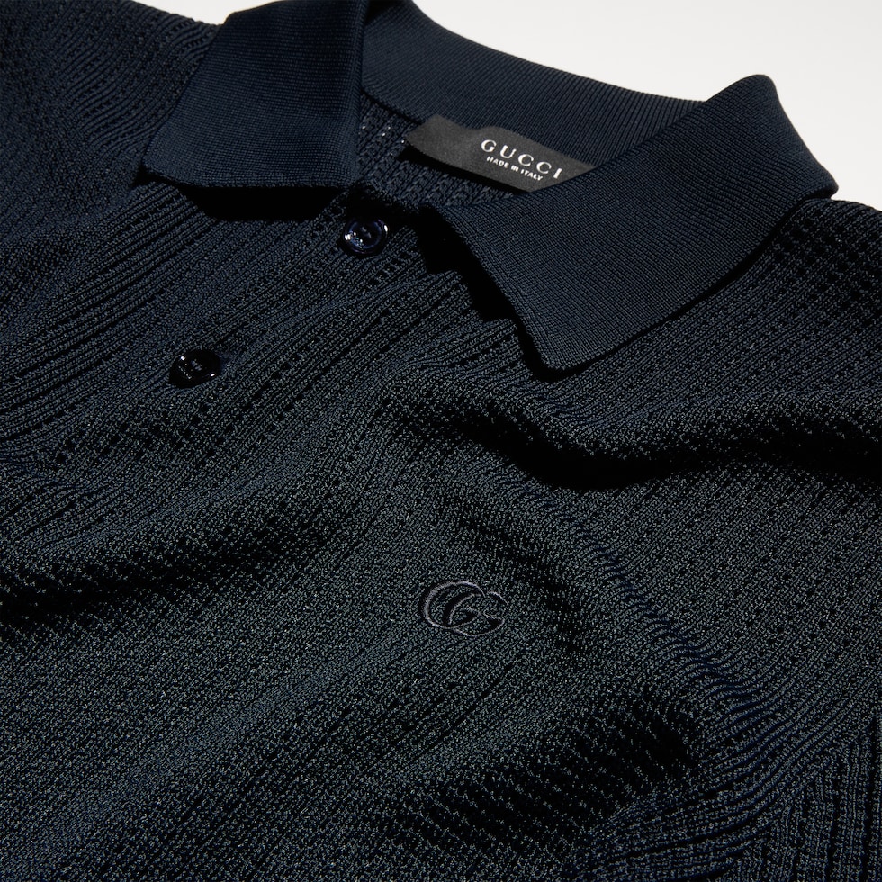 Technical knit fabric polo shirt with embroidery