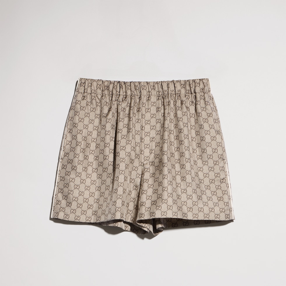 Printed silk twill shorts