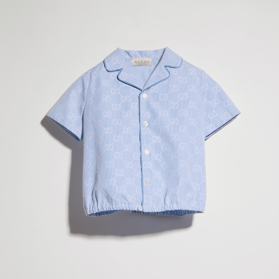 Camicia neonato in popeline a righe con motivo GG