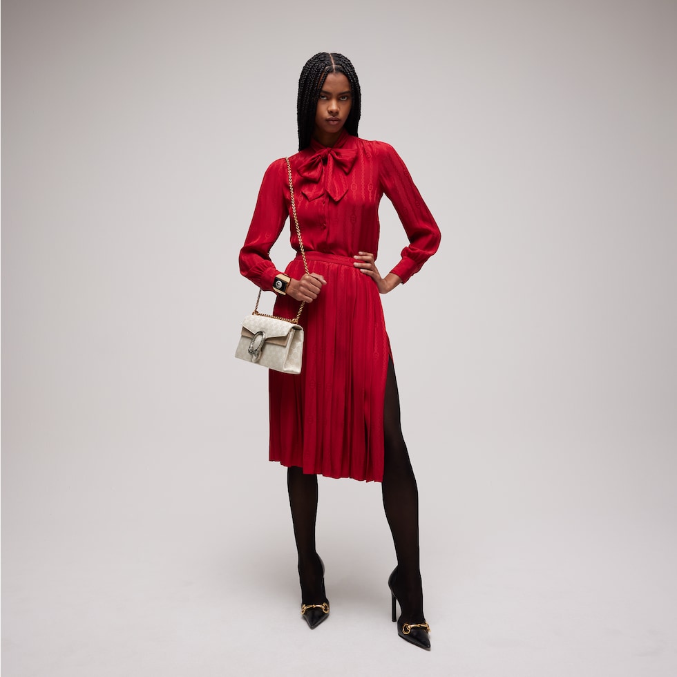 Interlocking G chain silk jacquard midi skirt