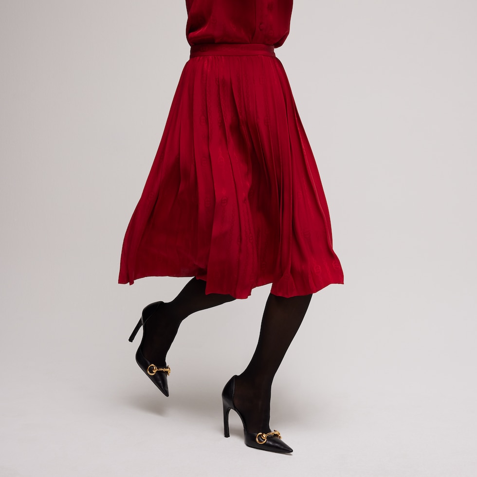 Interlocking G chain silk jacquard midi skirt