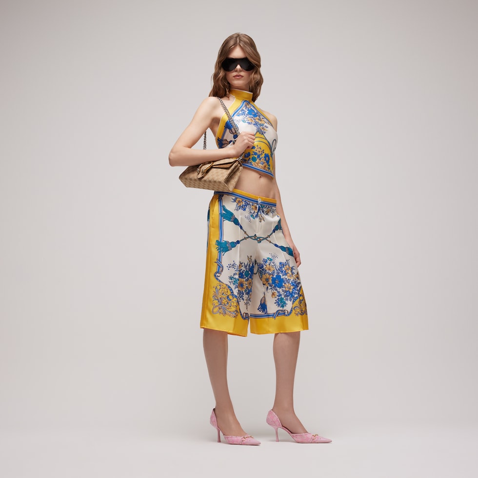 Printed silk twill top