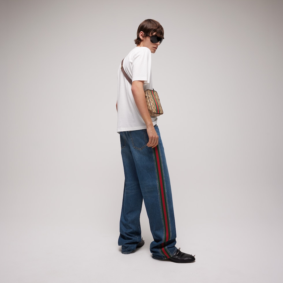 Cotton denim pants with Web insert