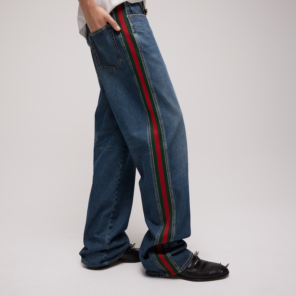 Cotton denim pants with Web insert