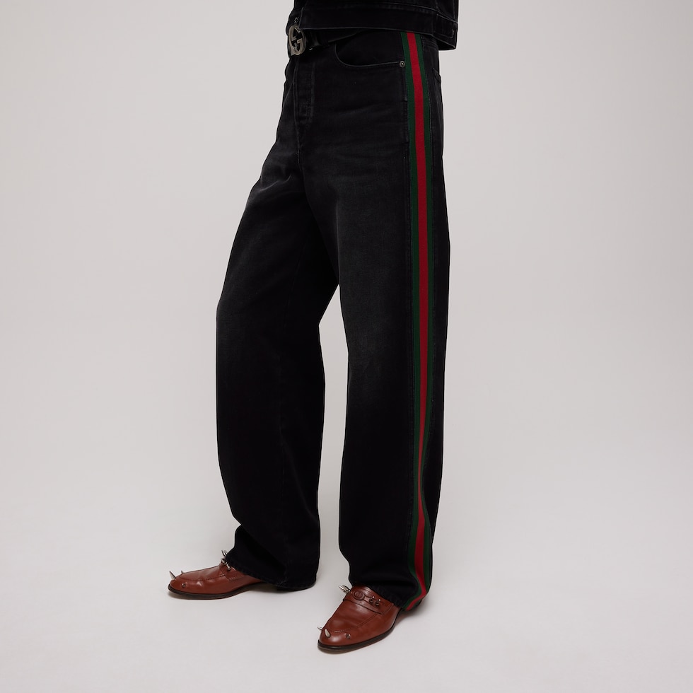 Cotton denim pants with Web insert