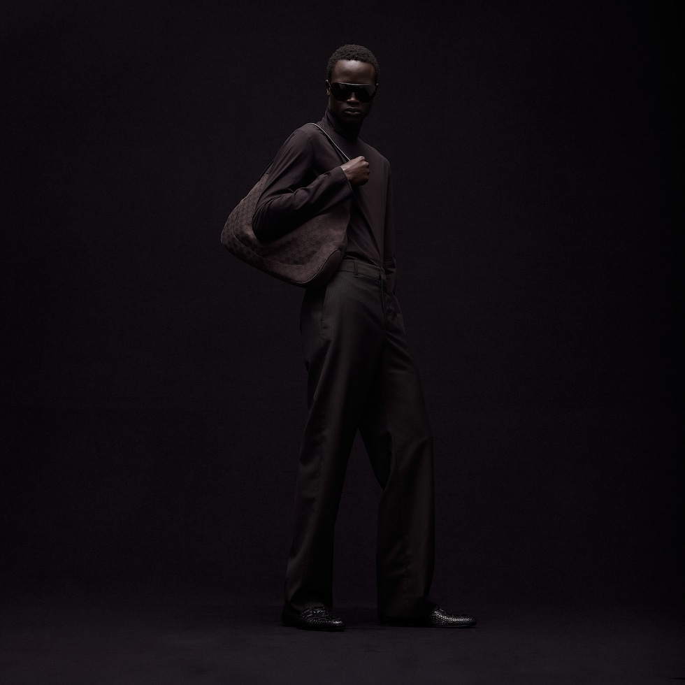 Pantalon en laine mohair à fines rayures