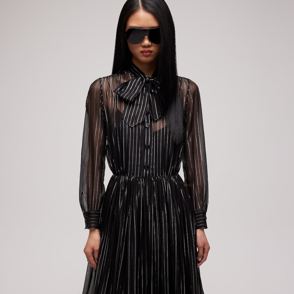 Pinstripe silk organza chemisier dress