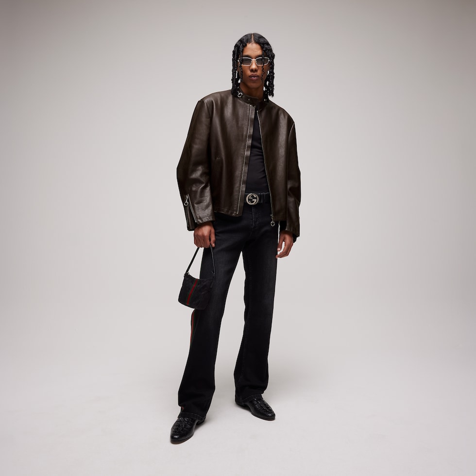 Treated bull leather jacket