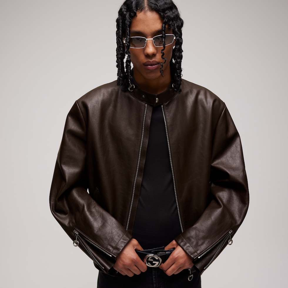 Treated bull leather jacket