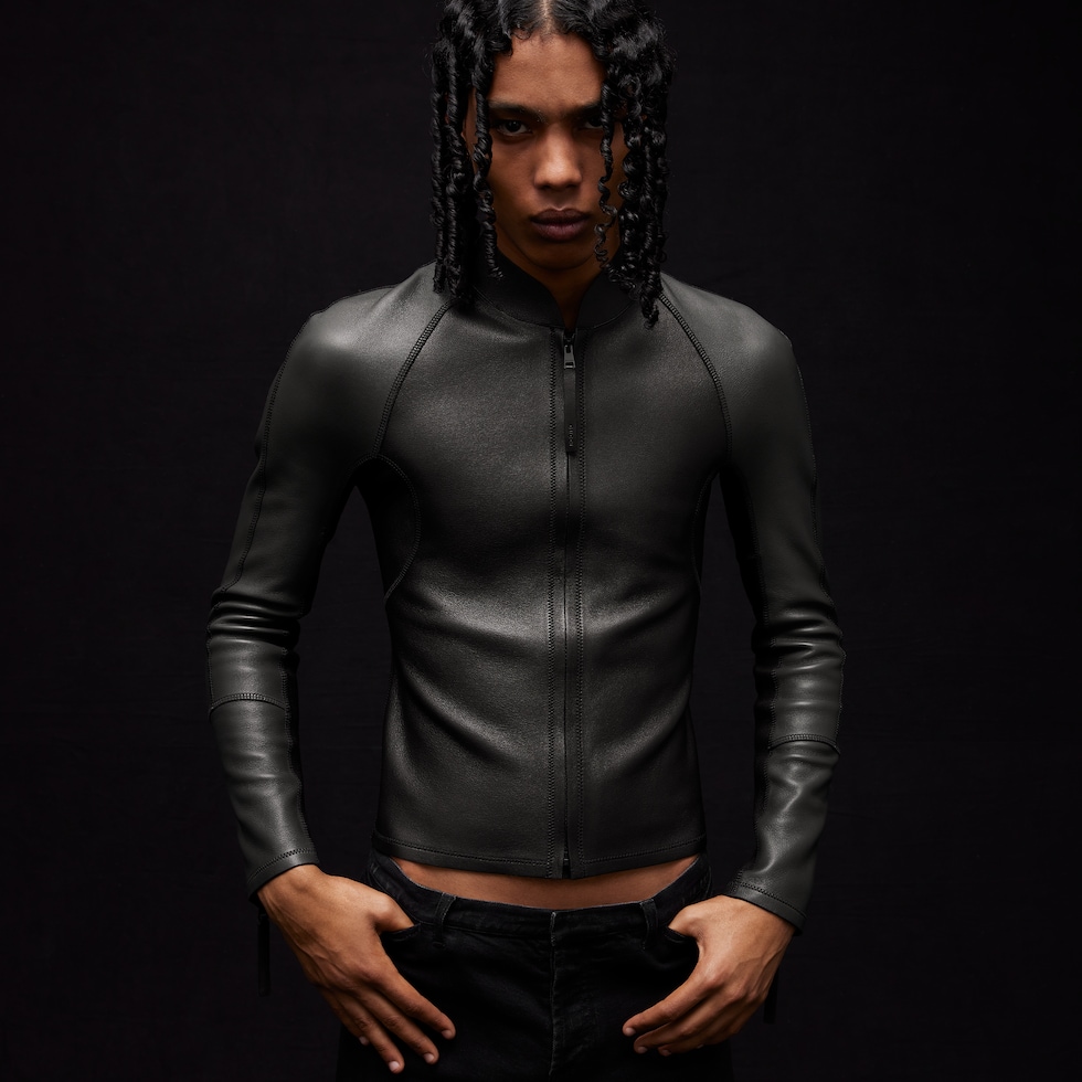 Grainy leather zip jacket