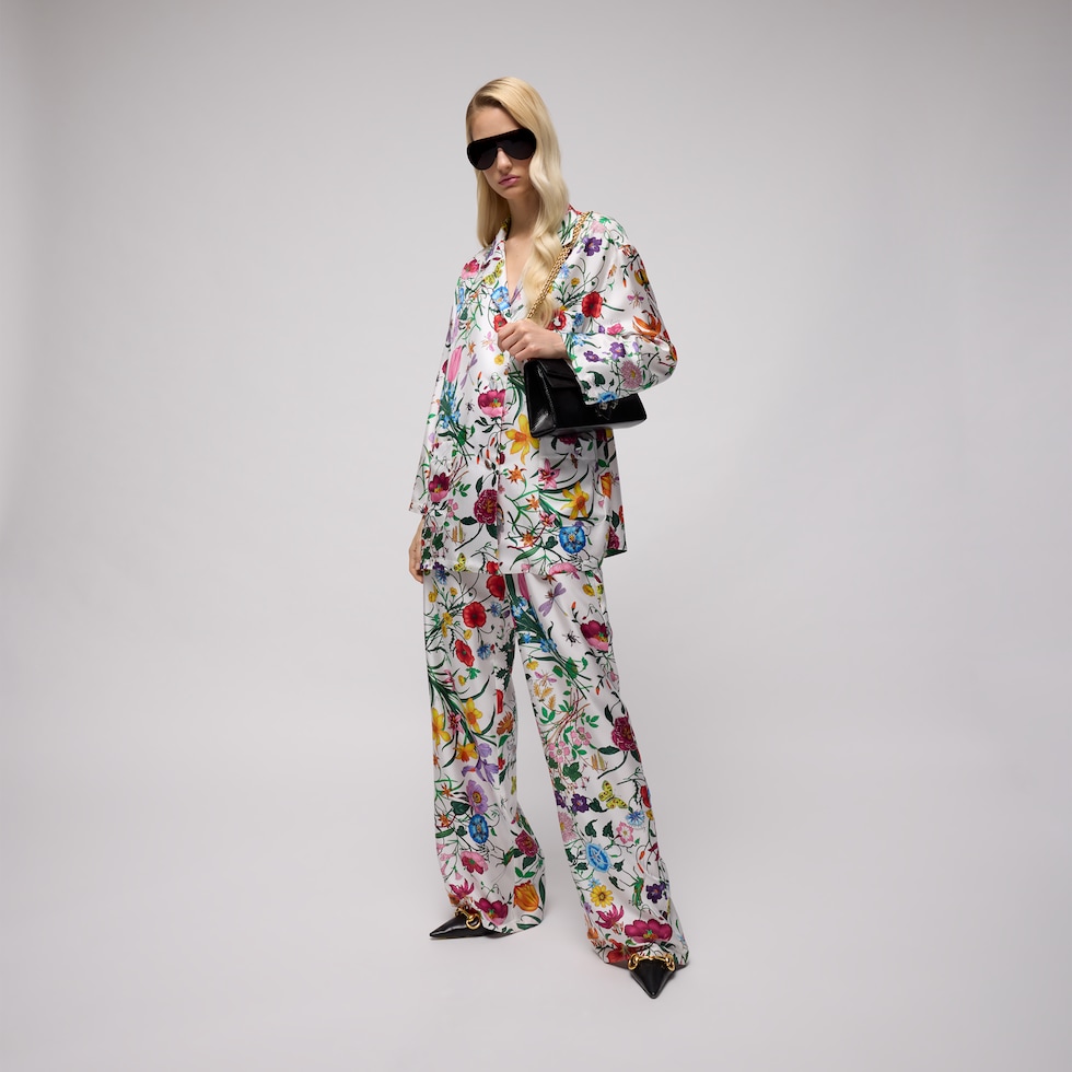 Pantalón de sarga de seda con estampado