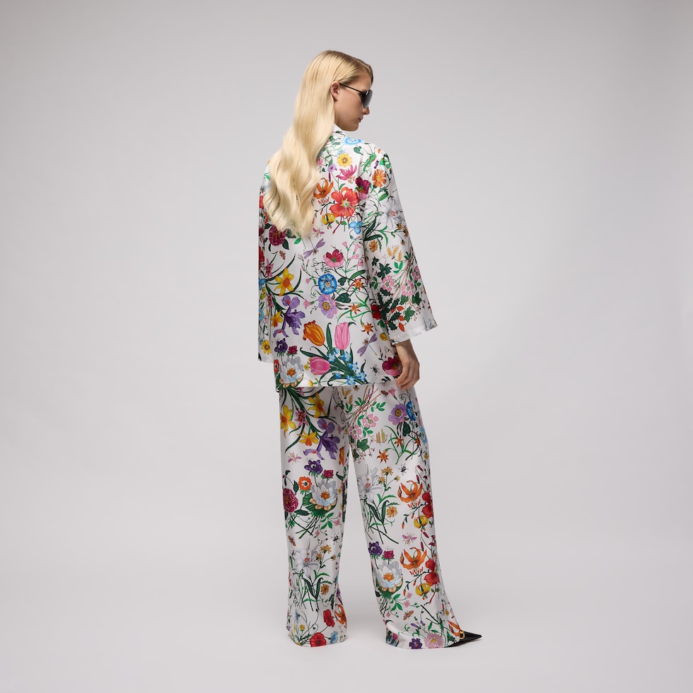 Pantalón de sarga de seda con estampado