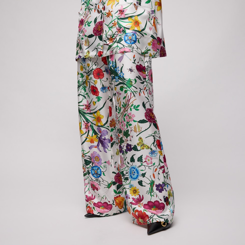 Pantalón de sarga de seda con estampado