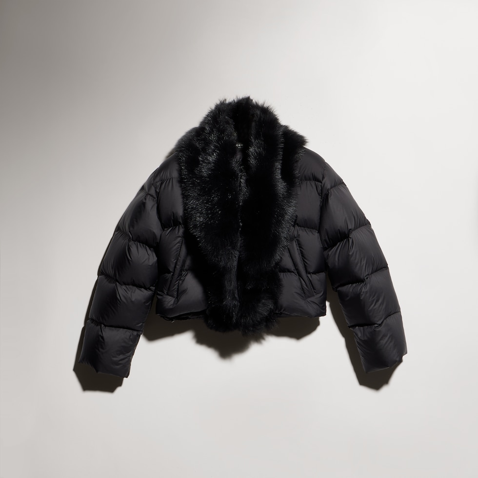 Padded polyester jacket with shearling