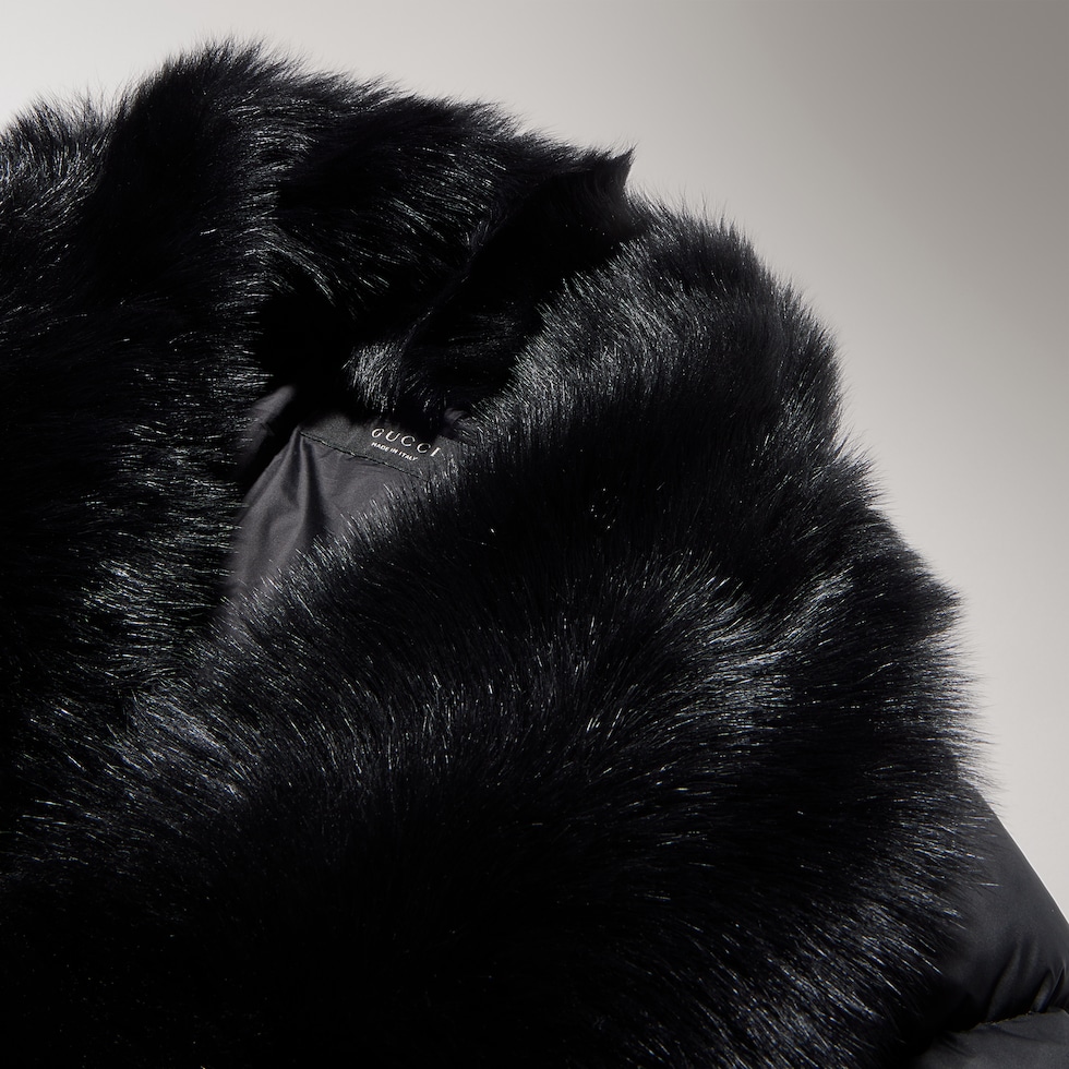 Padded polyester jacket with shearling