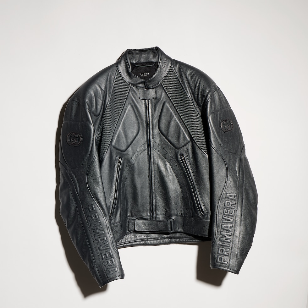 Grainy laminated bull leather jacket