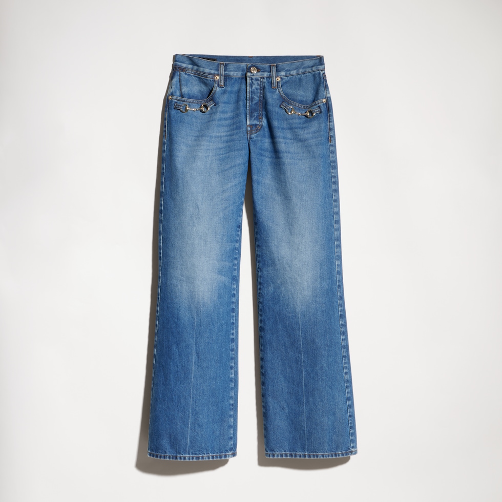 Petite fit cotton denim pants with Horsebit