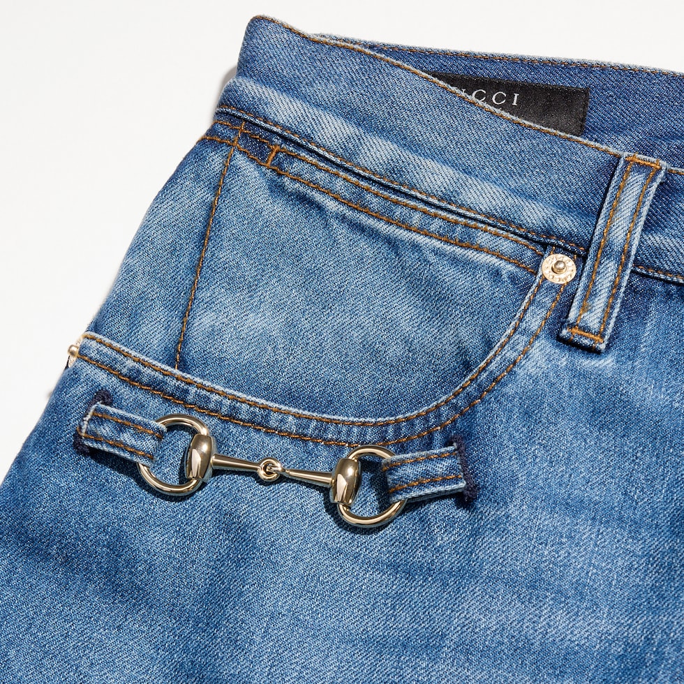 Petite fit cotton denim pants with Horsebit