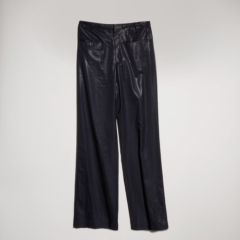 Pinstripe chintzed wool blend pants
