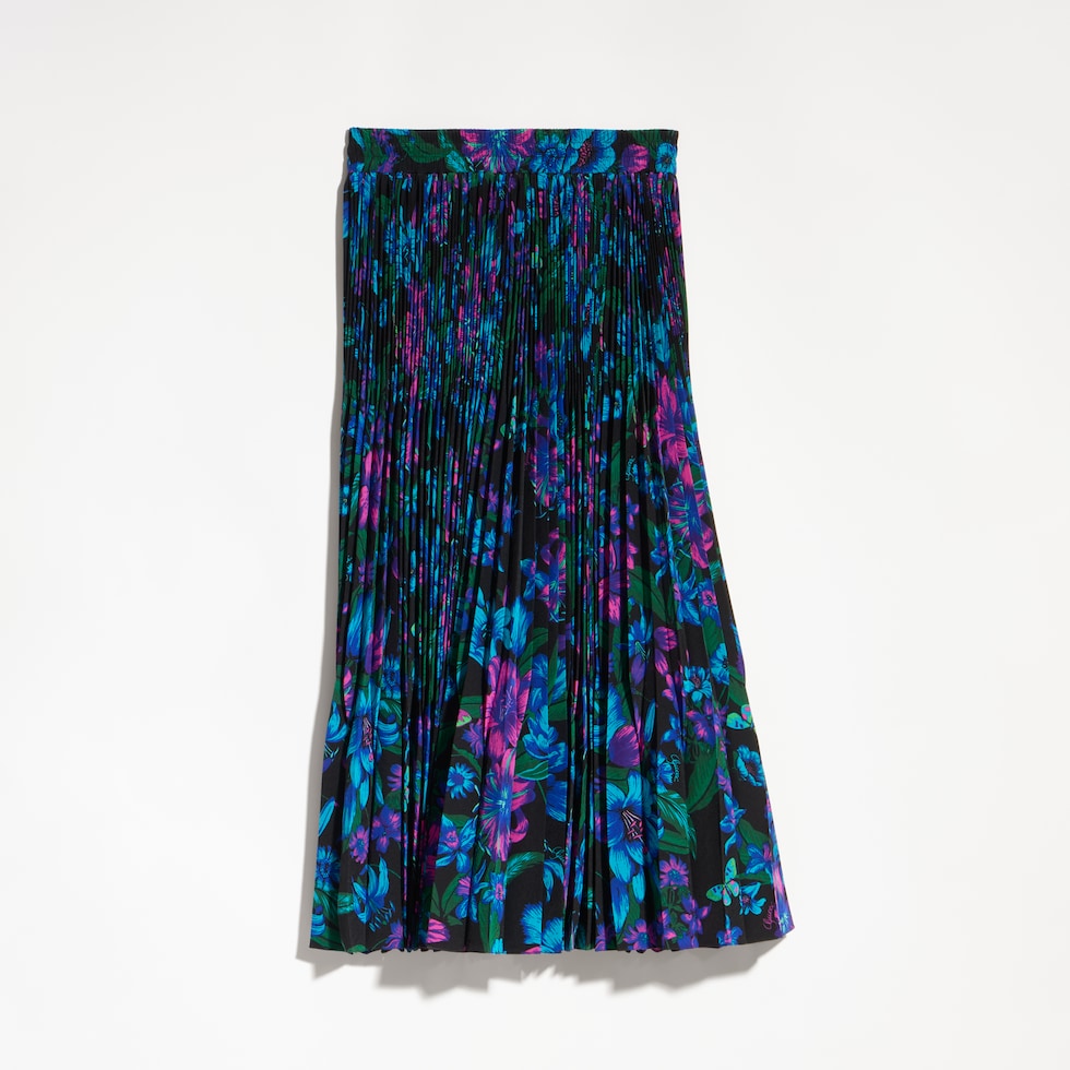 Printed silk crêpe de chine midi skirt