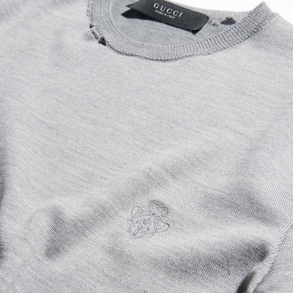 Cropped knit wool silk blend T-shirt