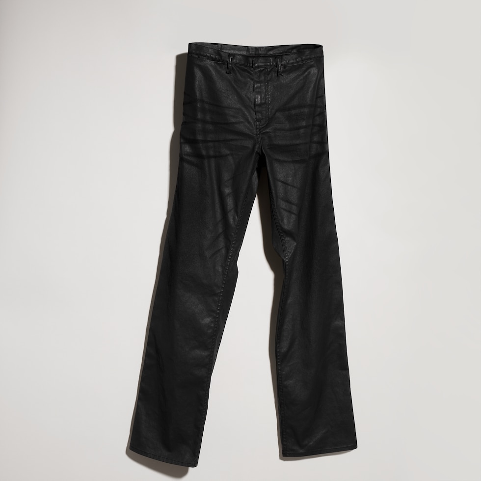 Coated cotton twill denim pants with Web
