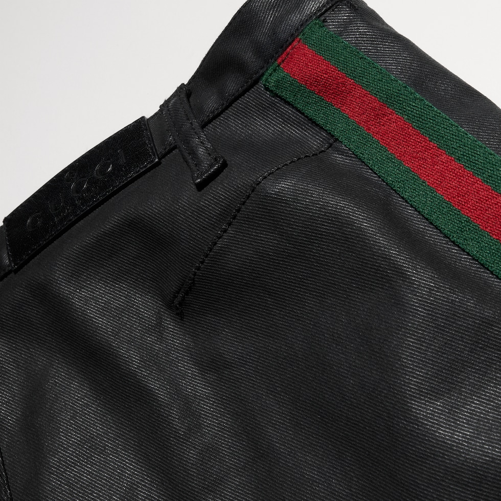 Coated cotton twill denim pants with Web