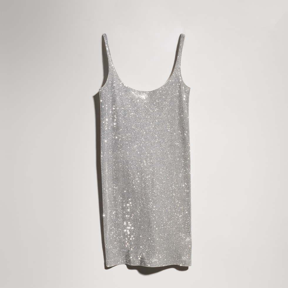 Stretch nylon jersey dress with crystals