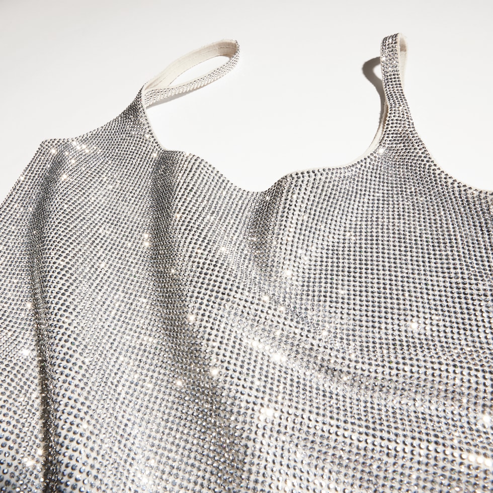 Stretch nylon jersey dress with crystals