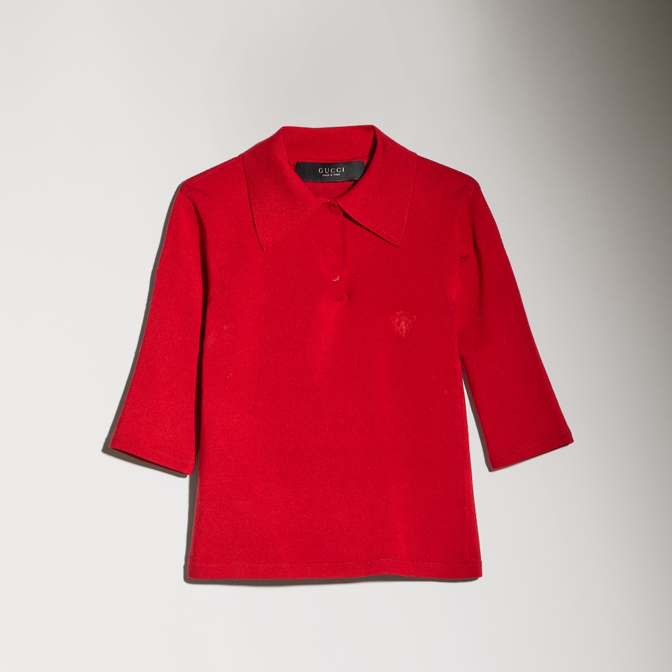 Fine stretch knit silk polo shirt