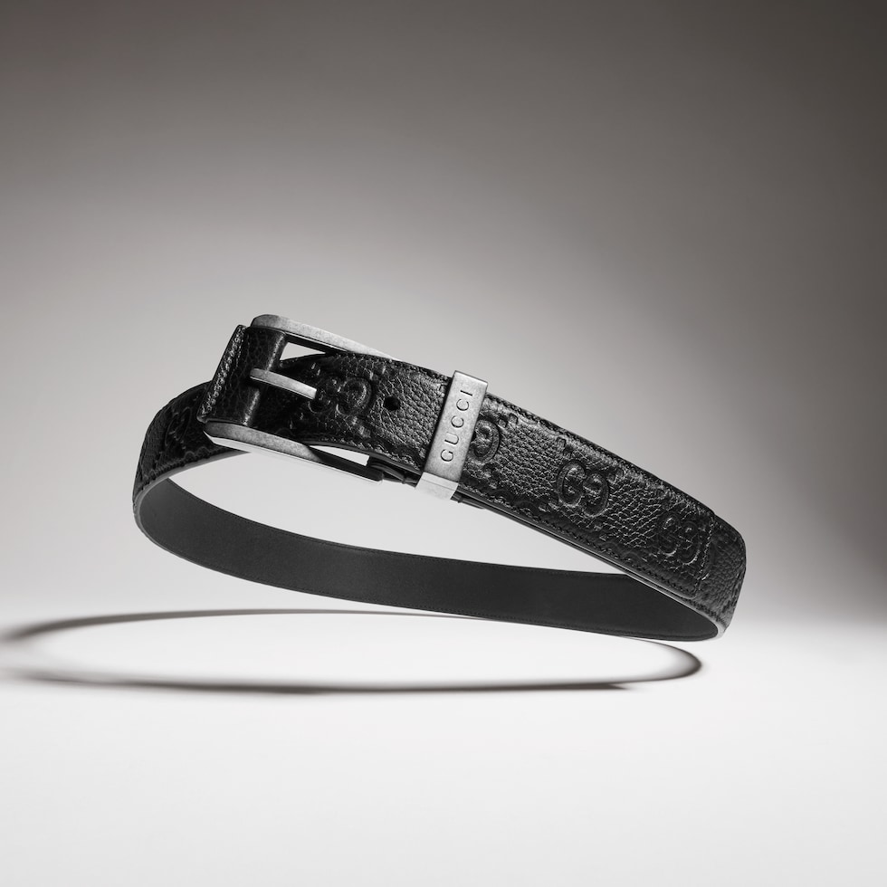 Embossed GG belt with squared buckle