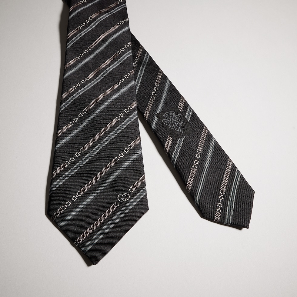 Interlocking G Horsebit belt silk tie