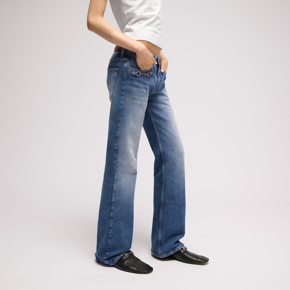 Pantalones de mezclilla de algodón Stretch con Horsebit