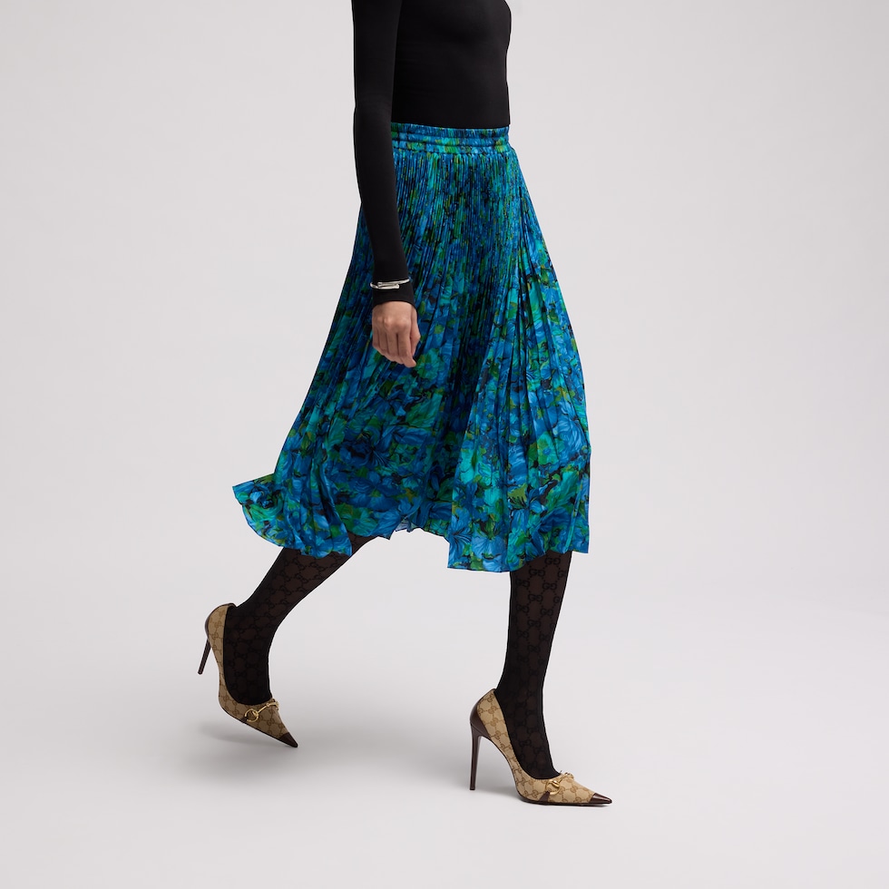 Printed silk crêpe de chine midi skirt