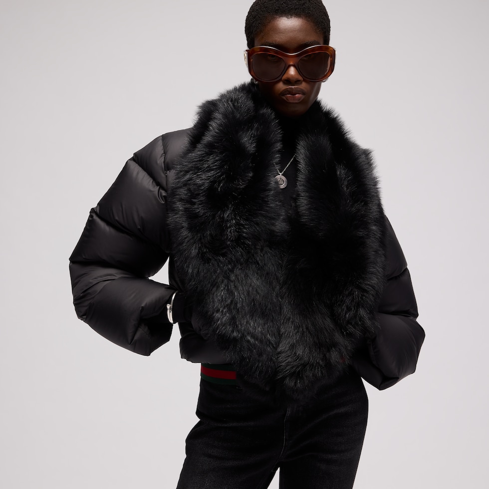 Padded polyester jacket with shearling