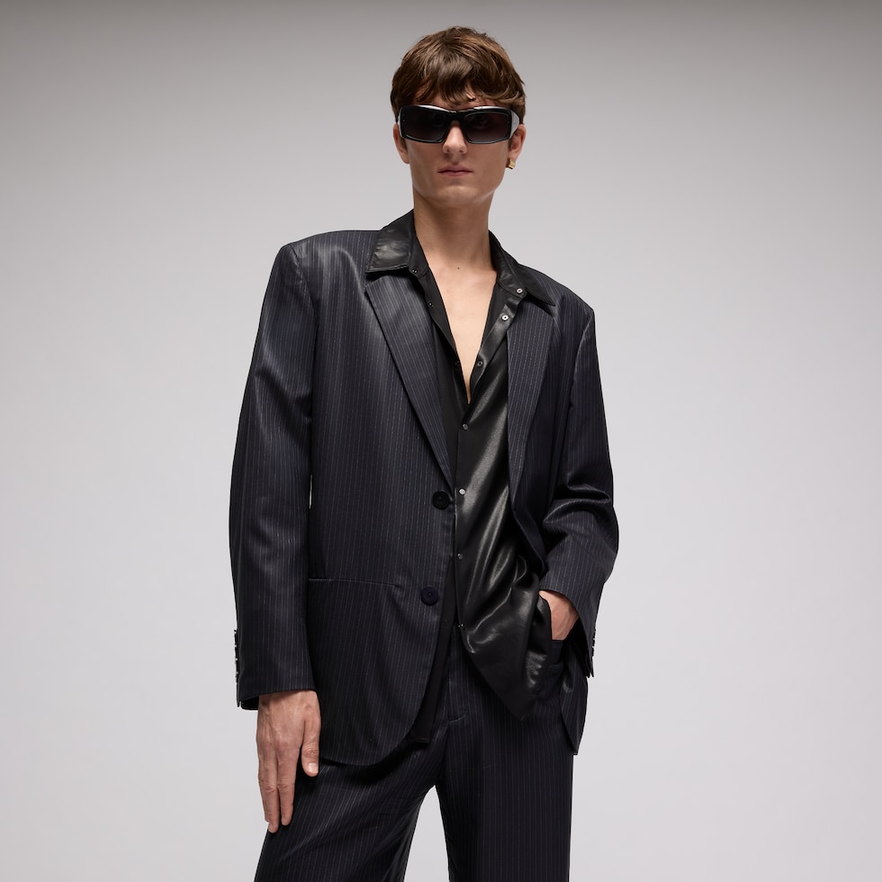 Pinstripe chintzed wool blend jacket