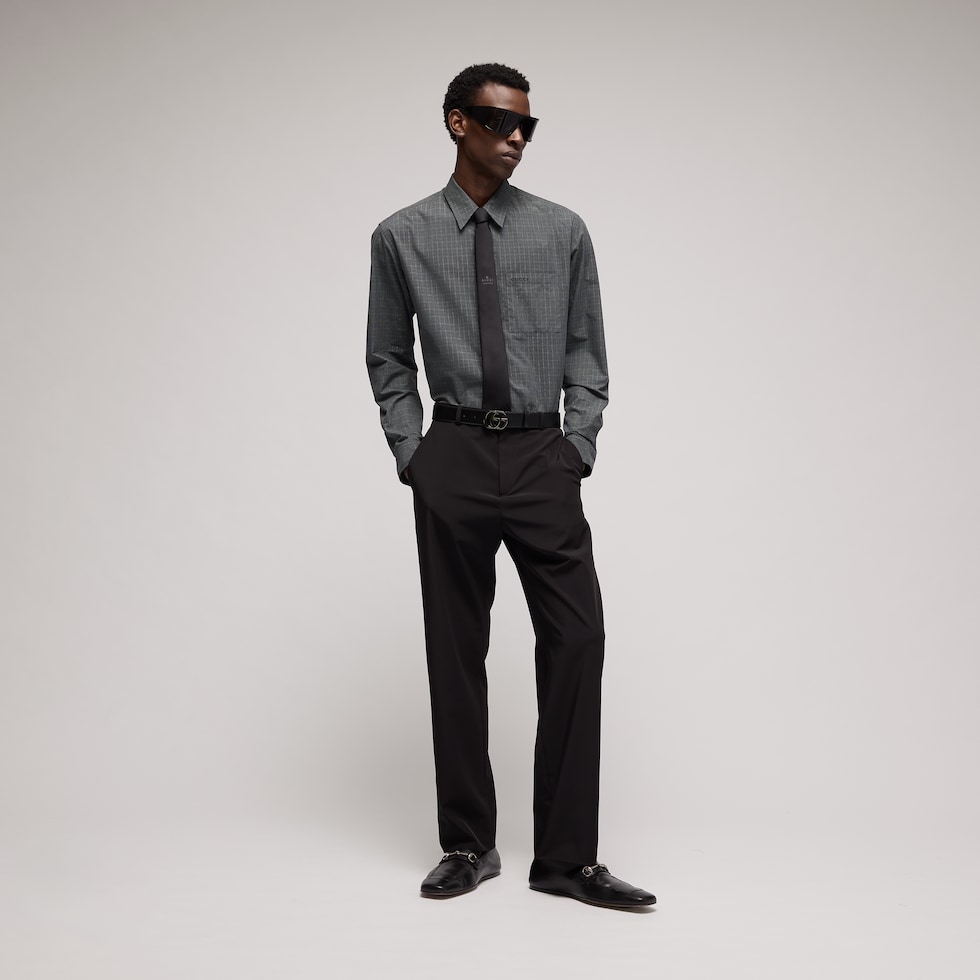 Check cotton lamé shirt with embroidery
