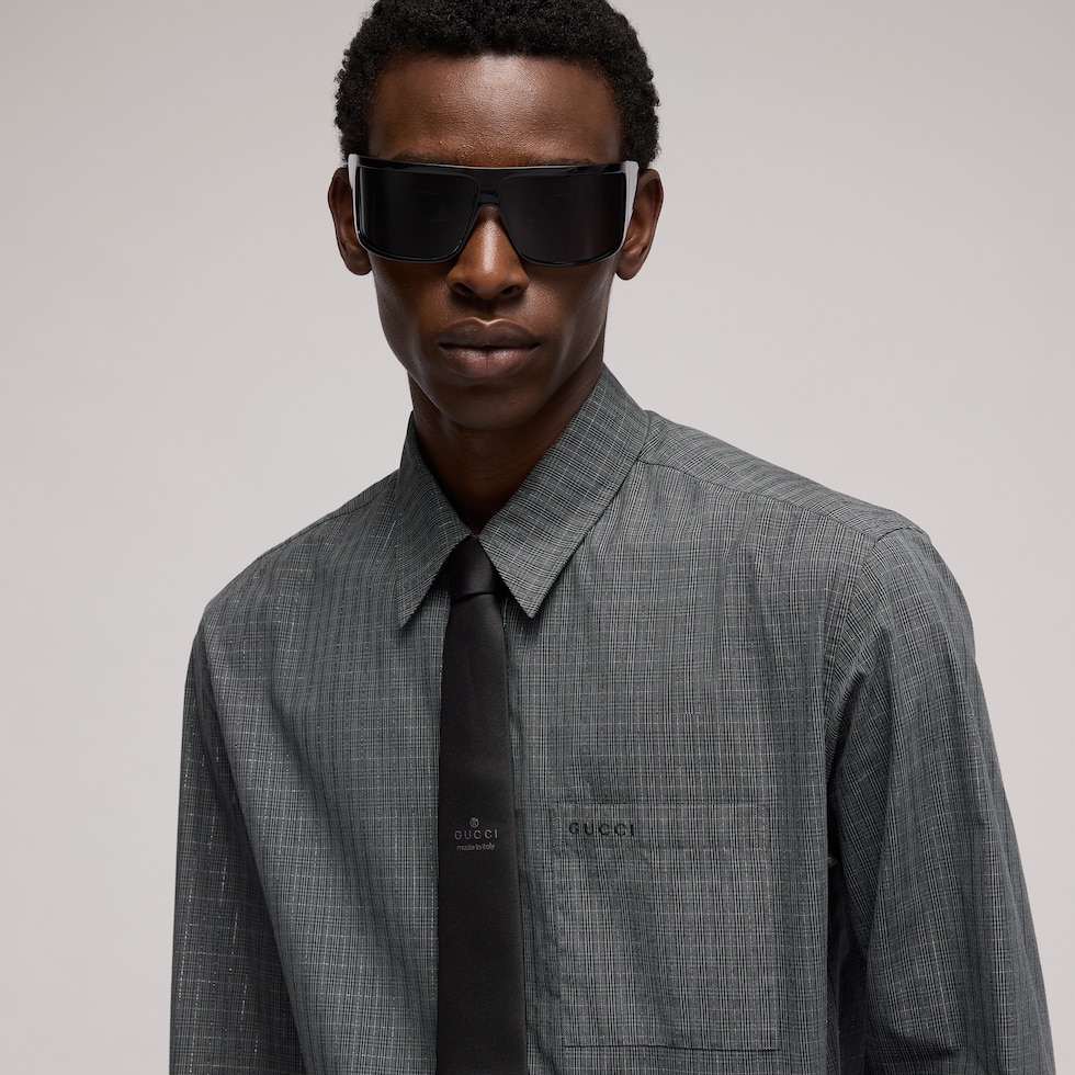 Check cotton lamé shirt with embroidery