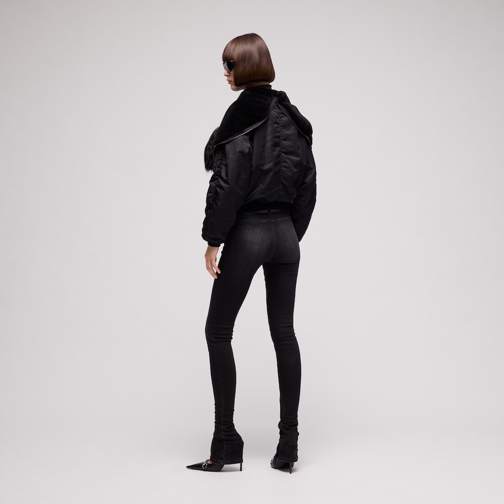 Padded nylon bomber jacket with shearling