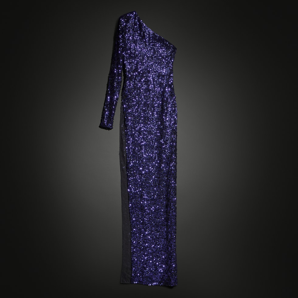 Embroidered silk georgette long dress