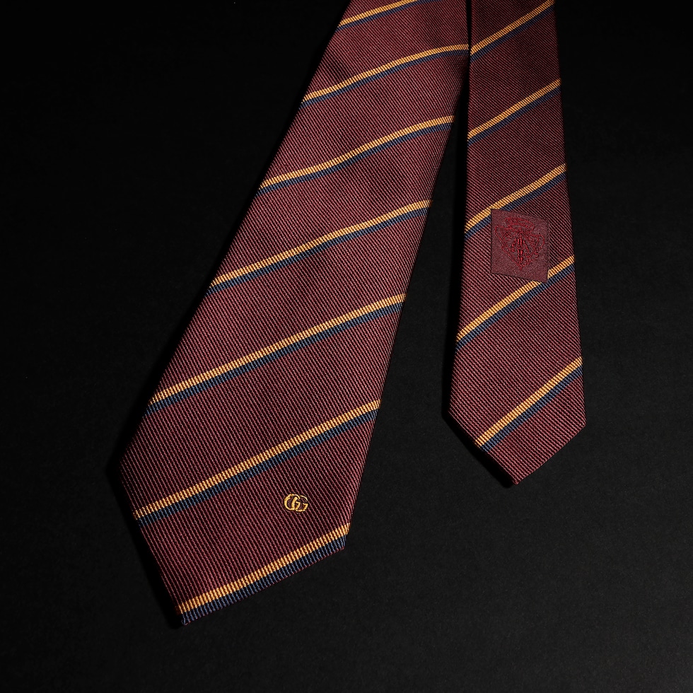 Striped Double G silk jacquard tie