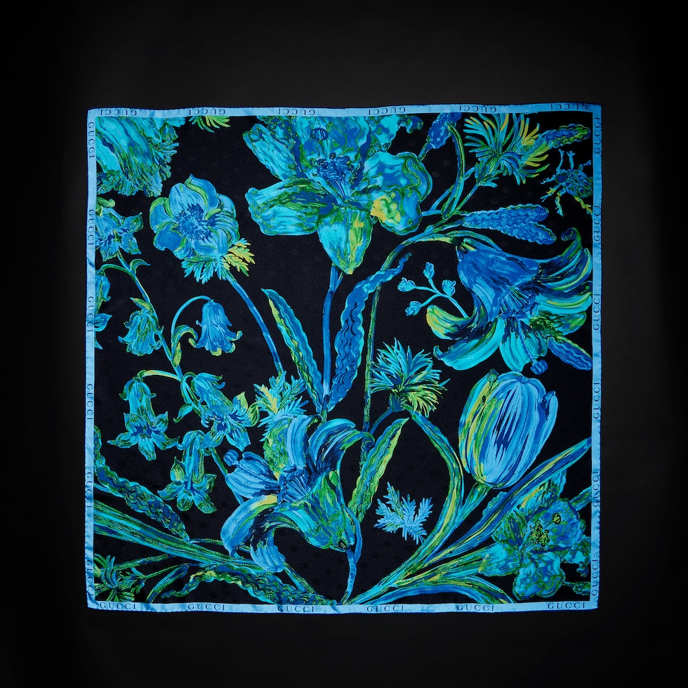 Gucci floral Double G silk twill carré
